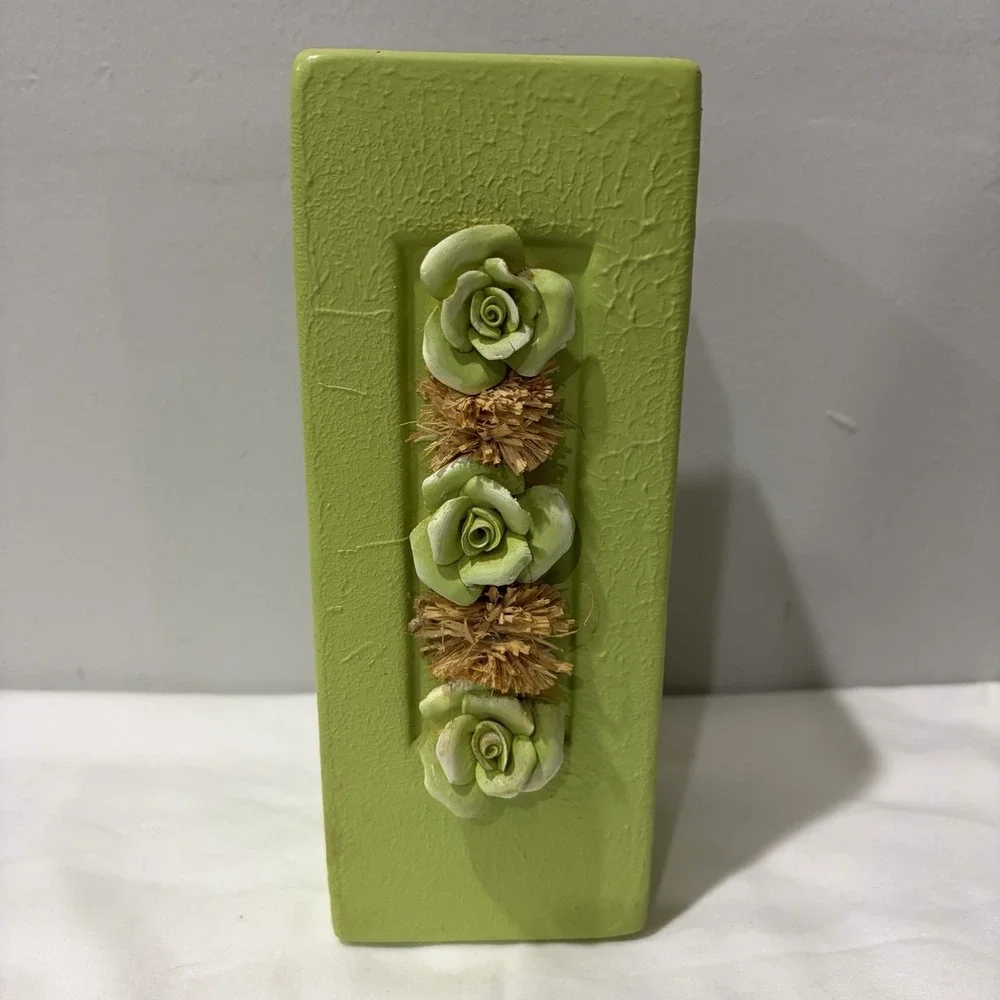 vintage light green rectangle planter Vase Stucco 8